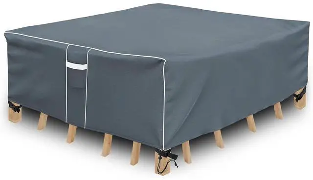 Alt view image 3 of 7 - Gray Rectangular Outdoor Patio Furniture Cover, HeavyDuty Oxford Cloth Waterproof Windproof UVResistant Protector with Handles for Garden Table Chair Set