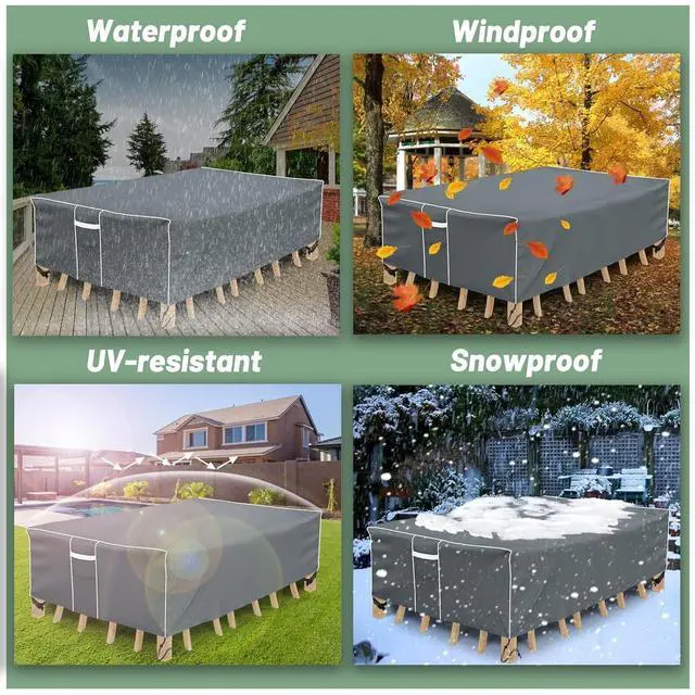 Alt view image 3 of 7 - Gray Rectangular Outdoor Patio Furniture Cover, HeavyDuty Oxford Cloth Waterproof Windproof UVResistant Protector with Handles for Garden Table Chair Set