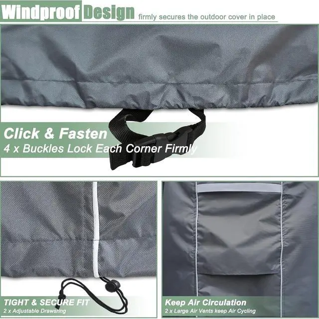 Alt view image 6 of 7 - Gray Rectangular Outdoor Patio Furniture Cover, HeavyDuty Oxford Cloth Waterproof Windproof UVResistant Protector with Handles for Garden Table Chair Set