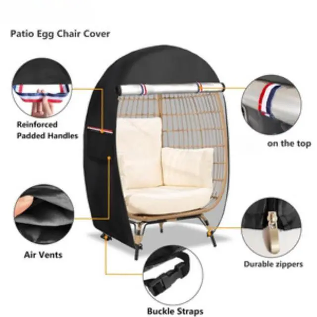 Alt view image 6 of 7 - Outdoor EggShaped Wicker Chair Protector, Black Oxford Cloth Waterproof Windproof UVResistant Egg Chair Cover, AllSeason Patio Furniture Cover with Side Storage Pocket
