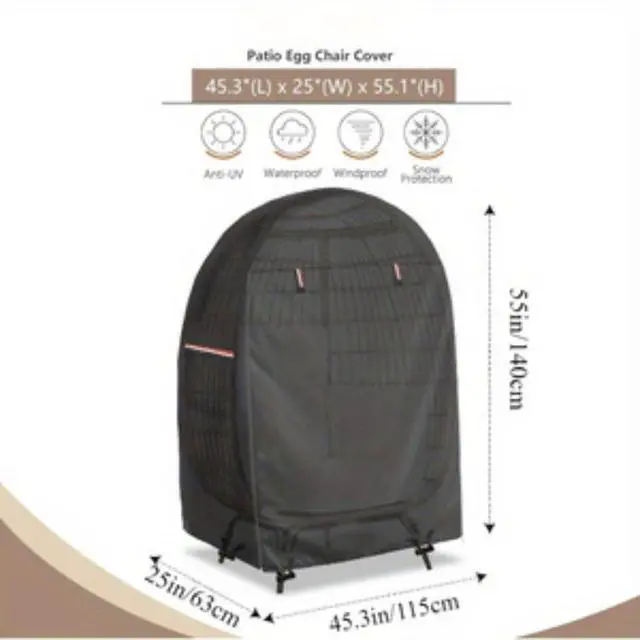 Alt view image 2 of 7 - Outdoor EggShaped Wicker Chair Protector, Black Oxford Cloth Waterproof Windproof UVResistant Egg Chair Cover, AllSeason Patio Furniture Cover with Side Storage Pocket