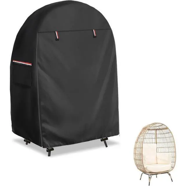 Alt view image 4 of 7 - Outdoor EggShaped Wicker Chair Protector, Black Oxford Cloth Waterproof Windproof UVResistant Egg Chair Cover, AllSeason Patio Furniture Cover with Side Storage Pocket