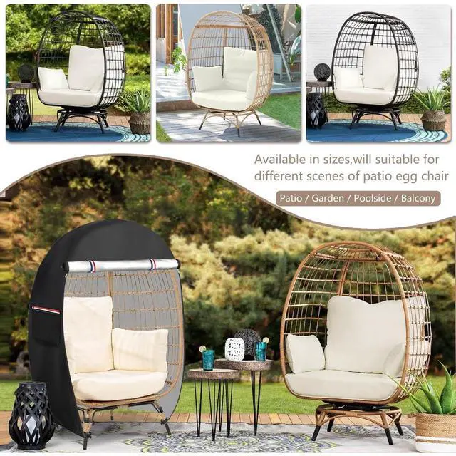 Alt view image 5 of 7 - Outdoor EggShaped Wicker Chair Protector, Black Oxford Cloth Waterproof Windproof UVResistant Egg Chair Cover, AllSeason Patio Furniture Cover with Side Storage Pocket