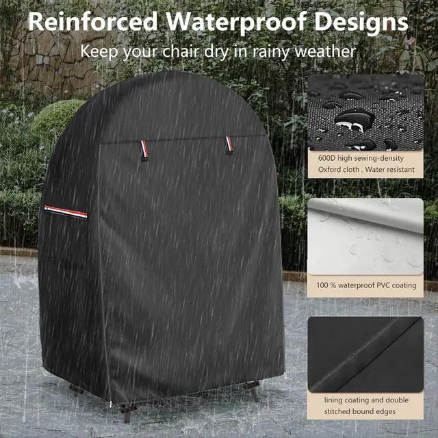 Alt view image 3 of 7 - Outdoor EggShaped Wicker Chair Protector, Black Oxford Cloth Waterproof Windproof UVResistant Egg Chair Cover, AllSeason Patio Furniture Cover with Side Storage Pocket