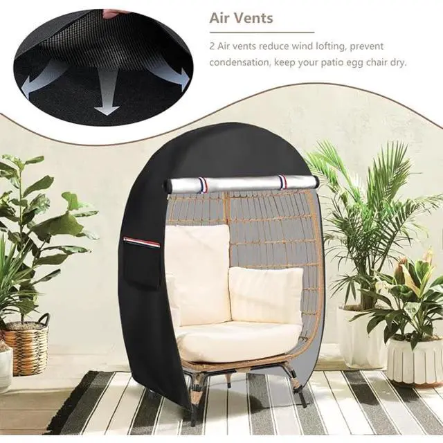 Alt view image 7 of 7 - Outdoor EggShaped Wicker Chair Protector, Black Oxford Cloth Waterproof Windproof UVResistant Egg Chair Cover, AllSeason Patio Furniture Cover with Side Storage Pocket