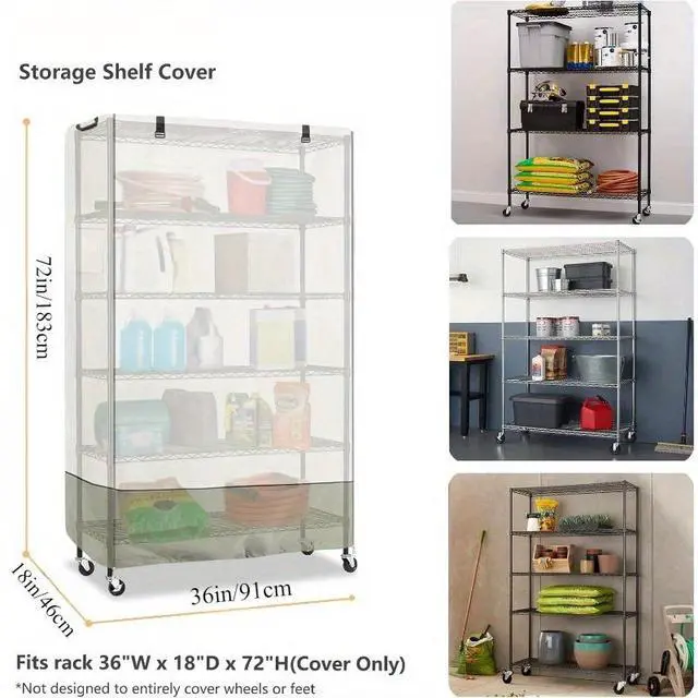 Alt view image 4 of 5 - TwoTone Storage Shelf Cover, AllWeather Oxford Cloth Protective Cover for Wheeled Outdoor Storage Rack