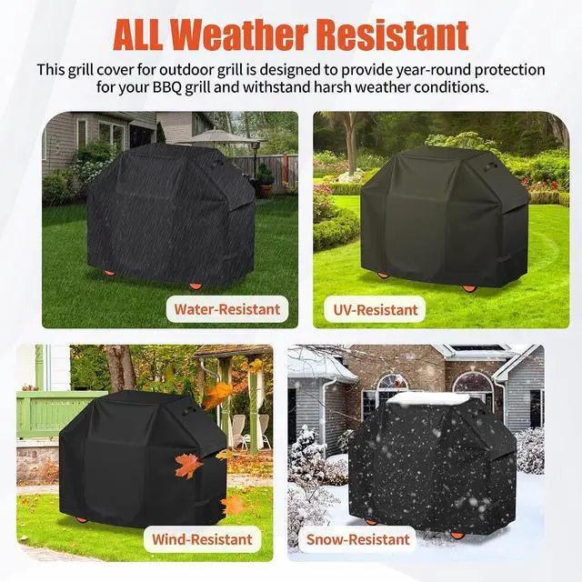 Alt view image 3 of 5 - Grill Cover, HeavyDuty Oxford Fabric Waterproof UVResistant Black Outdoor BBQ Gas Grill Protector Cover