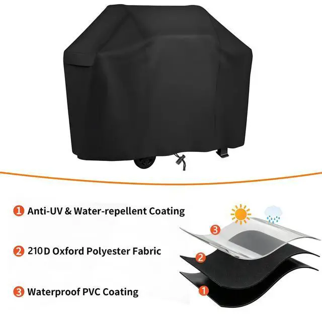 Alt view image 4 of 5 - Grill Cover, HeavyDuty Oxford Fabric Waterproof UVResistant Black Outdoor BBQ Gas Grill Protector Cover