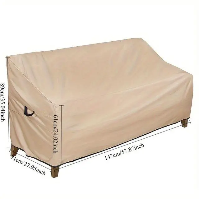 Alt view image 2 of 6 - Outdoor 2Seater Loveseat Sofa Cover, HeavyDuty Oxford Fabric Waterproof UVResistant Beige Patio Couch Furniture Protector