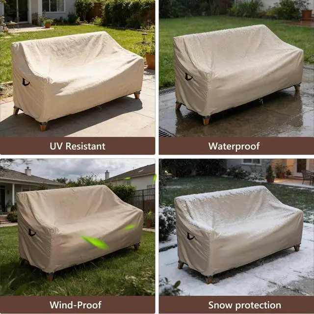 Alt view image 3 of 6 - Outdoor 2Seater Loveseat Sofa Cover, HeavyDuty Oxford Fabric Waterproof UVResistant Beige Patio Couch Furniture Protector