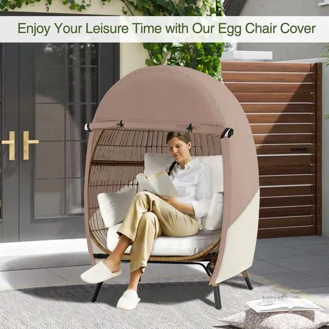 Alt view image 2 of 5 - Egg Chair Cover, HeavyDuty Oxford Fabric Waterproof UVResistant TwoTone Outdoor Egg Wicker Chair Furniture Protector