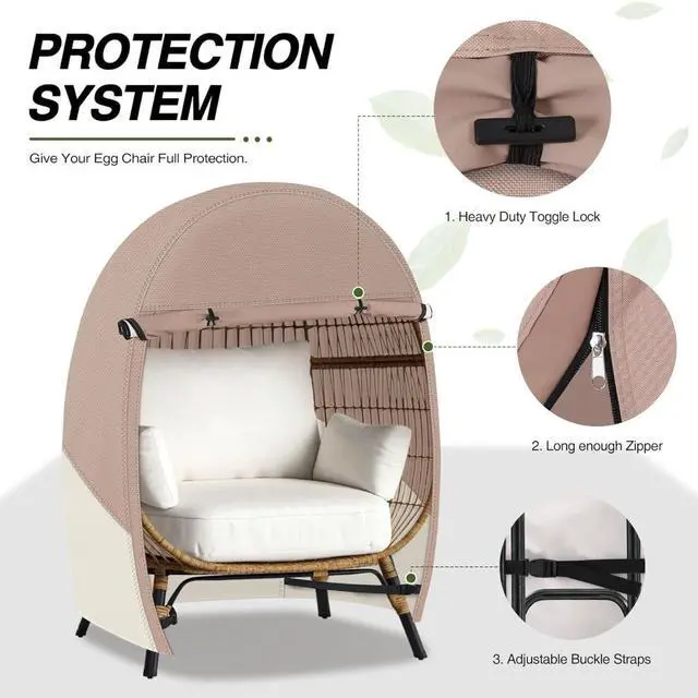 Alt view image 3 of 5 - Egg Chair Cover, HeavyDuty Oxford Fabric Waterproof UVResistant TwoTone Outdoor Egg Wicker Chair Furniture Protector