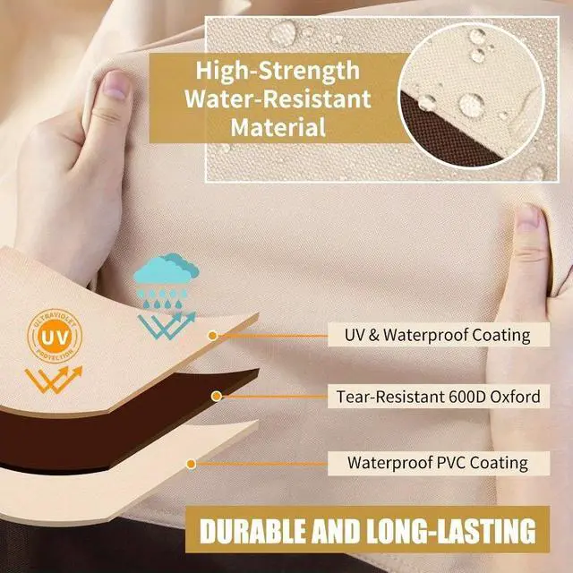 Alt view image 4 of 7 - Square Patio Furniture Set Cover, HeavyDuty Oxford Fabric Waterproof UVResistant Beige & Brown Outdoor Table Chair Set Protector