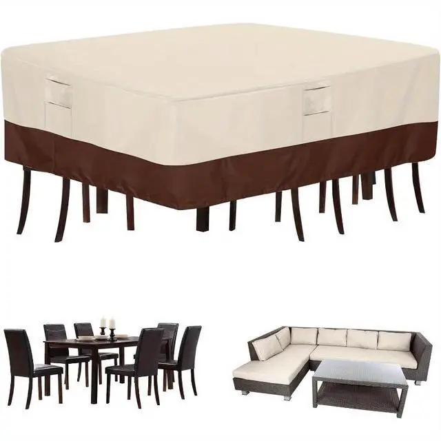 Alt view image 3 of 7 - Square Patio Furniture Set Cover, HeavyDuty Oxford Fabric Waterproof UVResistant Beige & Brown Outdoor Table Chair Set Protector