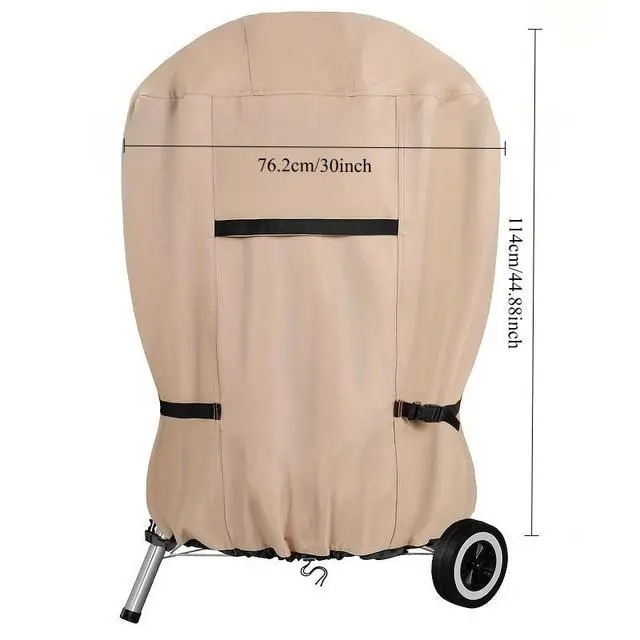 Alt view image 5 of 7 - Khaki Kettle Charcoal Grill Cover, HeavyDuty Waterproof Oxford Cloth Outdoor Round BBQ Protector, UV & Tear Resistant Windproof with Handles, Buckles & Drawstring for Patio Backyard