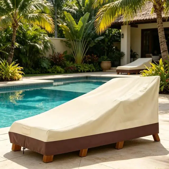 Alt view image 5 of 6 - 2 Pack Outdoor Chaise Lounge Covers, HeavyDuty Oxford Fabric Waterproof UVResistant Beige & Brown Patio Recliner Furniture Protector