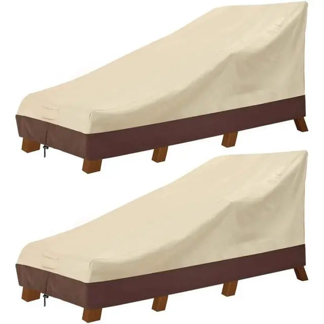 Alt view image 6 of 6 - 2 Pack Outdoor Chaise Lounge Covers, HeavyDuty Oxford Fabric Waterproof UVResistant Beige & Brown Patio Recliner Furniture Protector