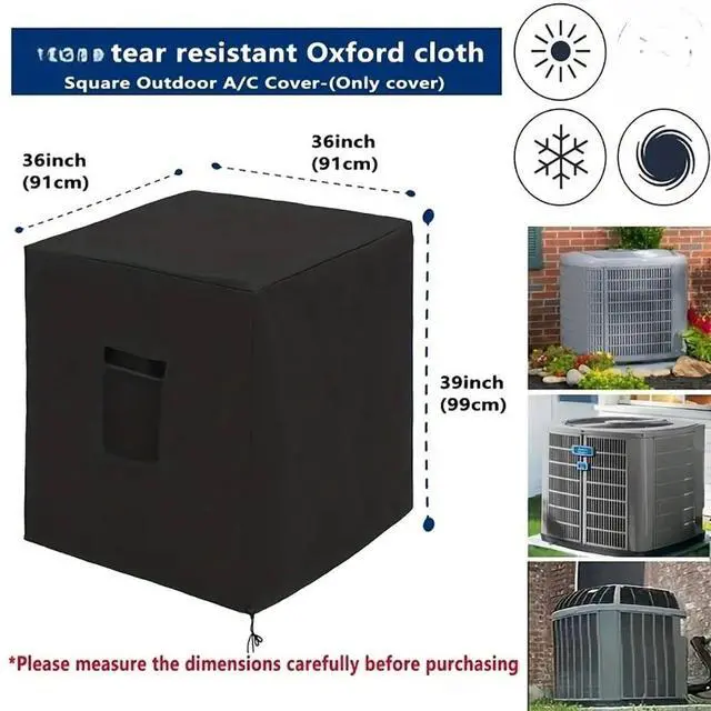 Alt view image 2 of 7 - Square Air Conditioner Cover, HeavyDuty Oxford Fabric Waterproof UVResistant Black Outdoor AC Condenser Unit Protector