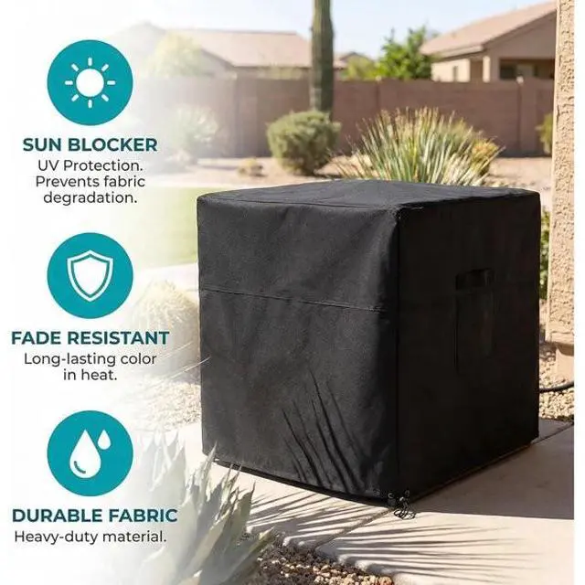 Alt view image 5 of 7 - Square Air Conditioner Cover, HeavyDuty Oxford Fabric Waterproof UVResistant Black Outdoor AC Condenser Unit Protector
