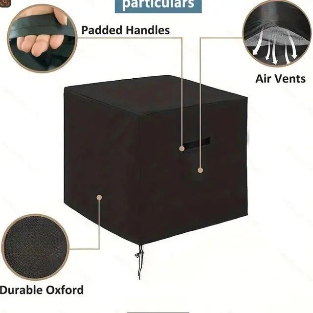 Alt view image 3 of 7 - Square Air Conditioner Cover, HeavyDuty Oxford Fabric Waterproof UVResistant Black Outdoor AC Condenser Unit Protector