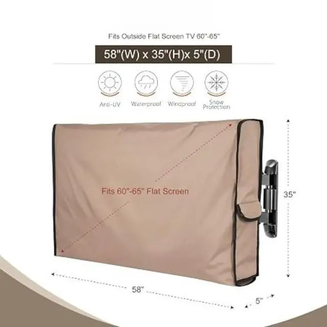 Alt view image 3 of 7 - Outdoor TV Cover, HeavyDuty Oxford Fabric Waterproof UVResistant Khaki WallMounted Television Protector