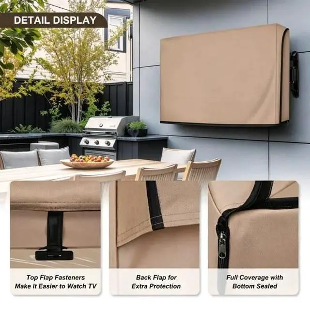 Alt view image 6 of 7 - Outdoor TV Cover, HeavyDuty Oxford Fabric Waterproof UVResistant Khaki WallMounted Television Protector