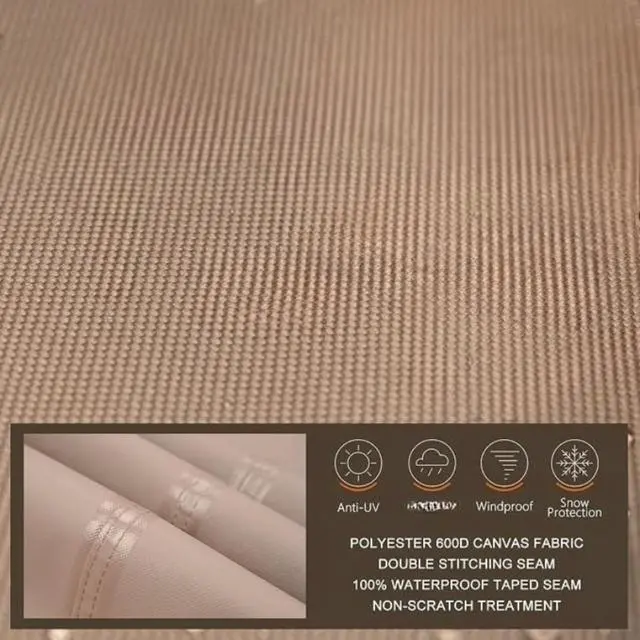 Alt view image 7 of 7 - Round Patio Table Cover, HeavyDuty Oxford Fabric Waterproof UVResistant Khaki Outdoor Round Table Furniture Protector