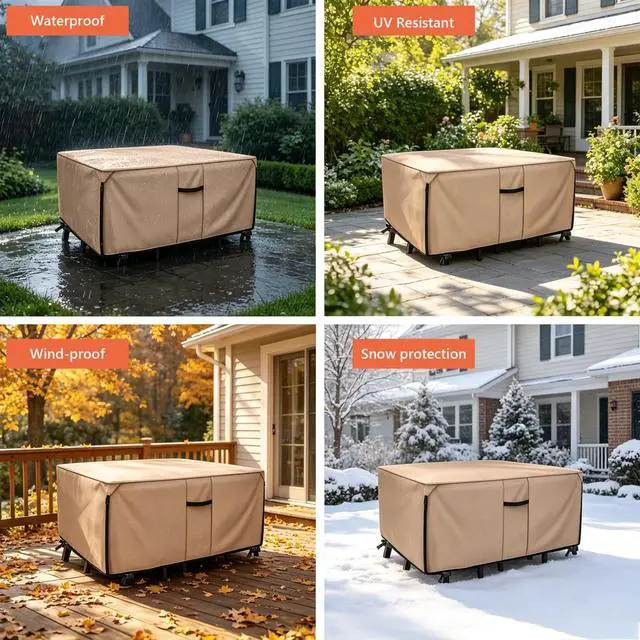 Alt view image 5 of 6 - Square Patio Furniture Set Cover, HeavyDuty Oxford Fabric Waterproof UVResistant Khaki Outdoor Table Chair Set Protector