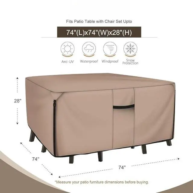 Alt view image 2 of 6 - Square Patio Furniture Set Cover, HeavyDuty Oxford Fabric Waterproof UVResistant Khaki Outdoor Table Chair Set Protector