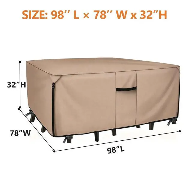 Alt view image 2 of 6 - Square Patio Furniture Set Cover, HeavyDuty Oxford Fabric Waterproof UVResistant Khaki Outdoor Table Chair Set Protector