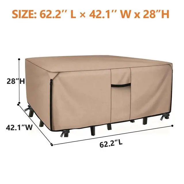Alt view image 2 of 6 - Square Patio Furniture Set Cover, HeavyDuty Oxford Fabric Waterproof UVResistant Khaki Outdoor Table Chair Set Protector