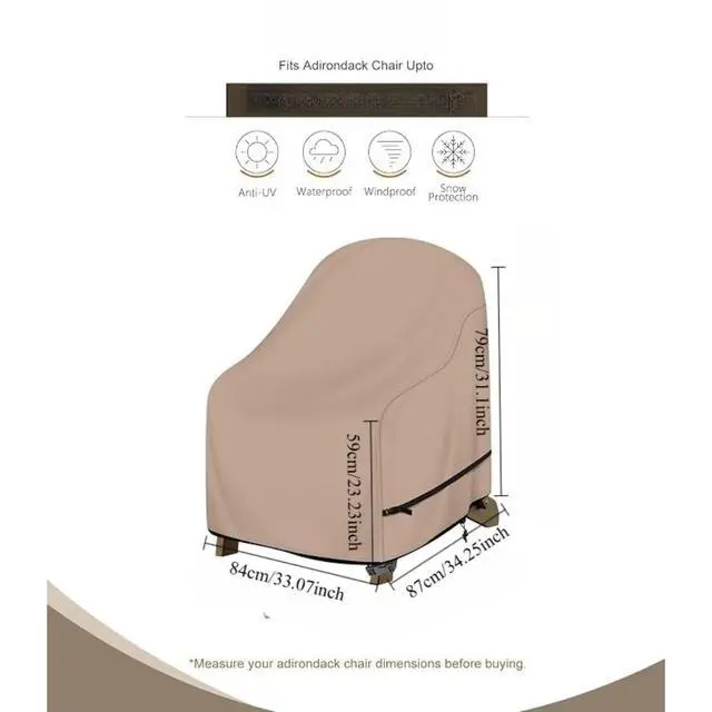 Alt view image 3 of 6 - Round Patio Table Cover, HeavyDuty Oxford Fabric Waterproof UVResistant Khaki Outdoor Round Table Furniture Protector