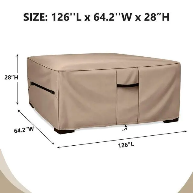 Alt view image 2 of 7 - Khaki Square Outdoor Furniture Cover, AllWeather Windproof Dustproof Backyard Garden Square Table & Chair Set Protective Cover