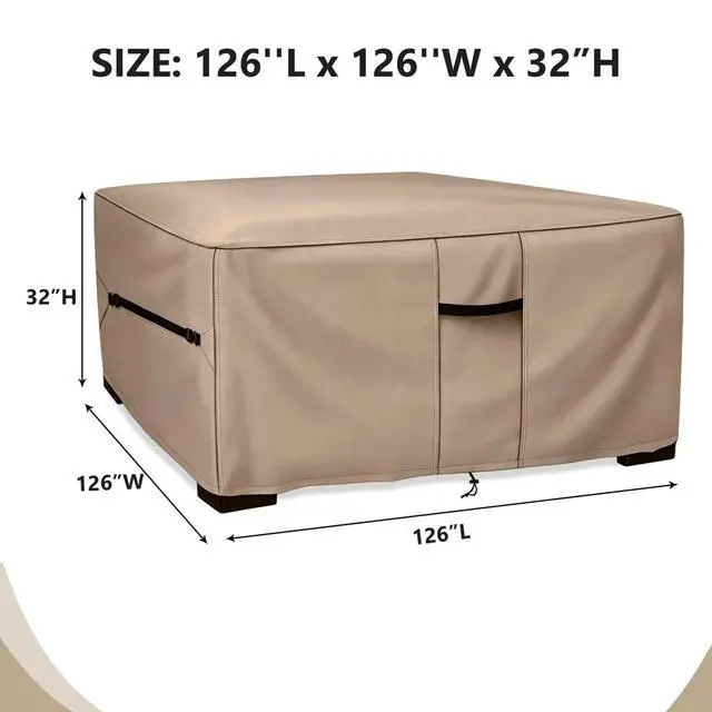 Alt view image 2 of 7 - Khaki Square Outdoor Furniture Cover, AllWeather Windproof Dustproof Backyard Garden Square Table & Chair Set Protective Cover