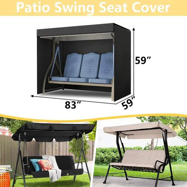 Alt view image 2 of 5 - Outdoor Porch Swing Cover, HeavyDuty Oxford Fabric Waterproof UVResistant Black 3Seater Patio Swing Chair Furniture Protector