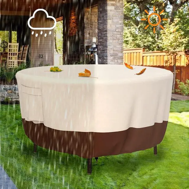 Alt view image 3 of 6 - TwoTone Round Outdoor Table Cover, AllWeather Windproof Dustproof Backyard Garden Round Dining Table Furniture Protective Cover