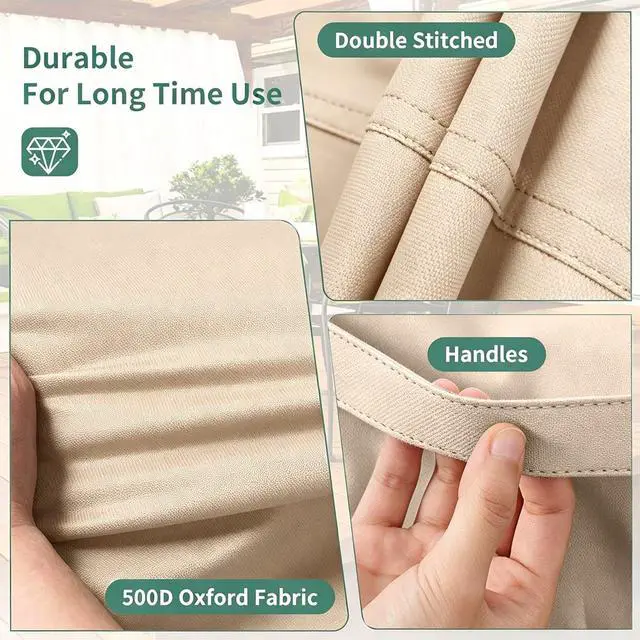 Alt view image 5 of 6 - TwoTone Round Outdoor Table Cover, AllWeather Windproof Dustproof Backyard Garden Round Dining Table Furniture Protective Cover