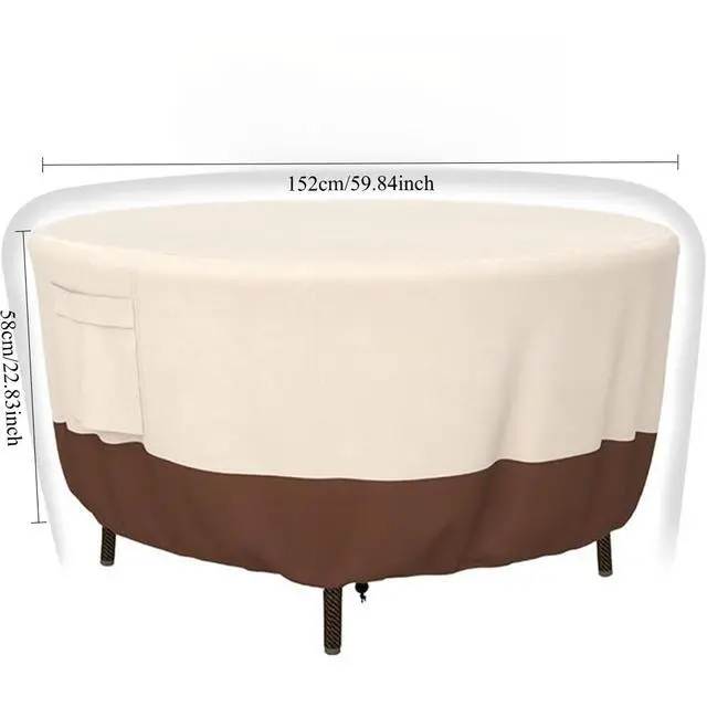 Alt view image 4 of 6 - TwoTone Round Outdoor Table Cover, AllWeather Windproof Dustproof Backyard Garden Round Dining Table Furniture Protective Cover