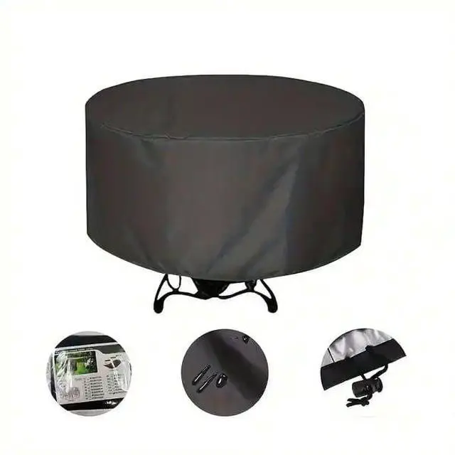 Alt view image 5 of 7 - Black Round Outdoor Table Cover, AllWeather Windproof Dustproof Backyard Garden Round Dining Furniture Protective Cover