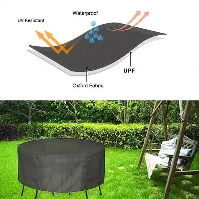 Alt view image 4 of 7 - Black Round Outdoor Table Cover, AllWeather Windproof Dustproof Backyard Garden Round Dining Furniture Protective Cover