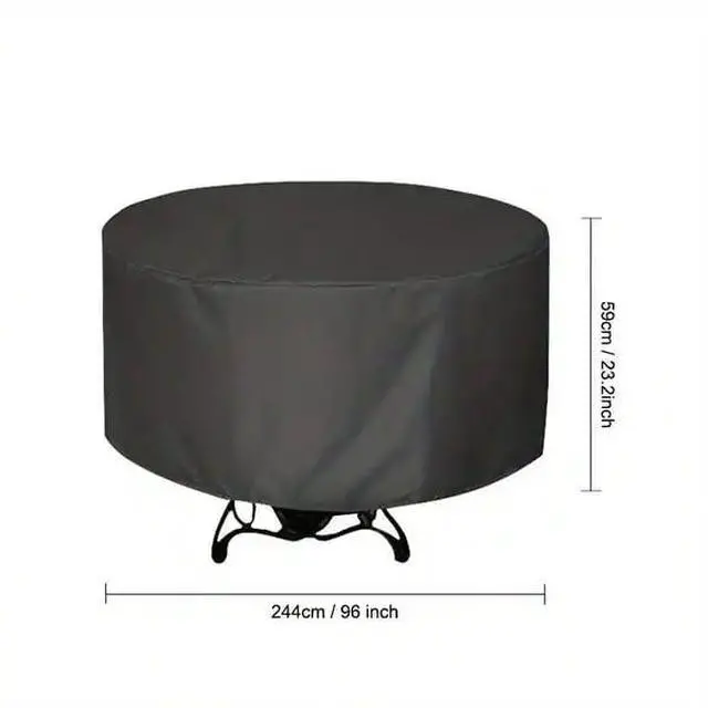 Alt view image 2 of 7 - Black Round Outdoor Table Cover, AllWeather Windproof Dustproof Backyard Garden Round Dining Furniture Protective Cover