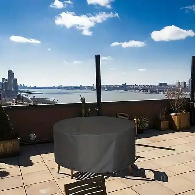 Alt view image 3 of 7 - Black Round Outdoor Table Cover, AllWeather Windproof Dustproof Backyard Garden Round Dining Furniture Protective Cover