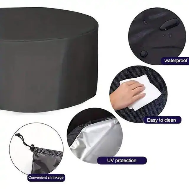 Alt view image 6 of 7 - Black Round Outdoor Table Cover, AllWeather Windproof Dustproof Backyard Garden Round Dining Furniture Protective Cover