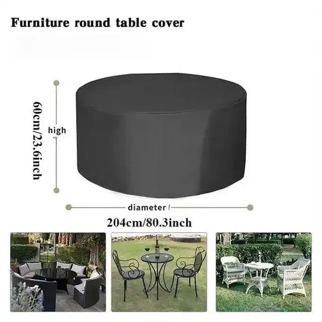 Alt view image 2 of 7 - Black Round Outdoor Table Cover, AllWeather Windproof Dustproof Backyard Garden Round Dining Furniture Protective Cover