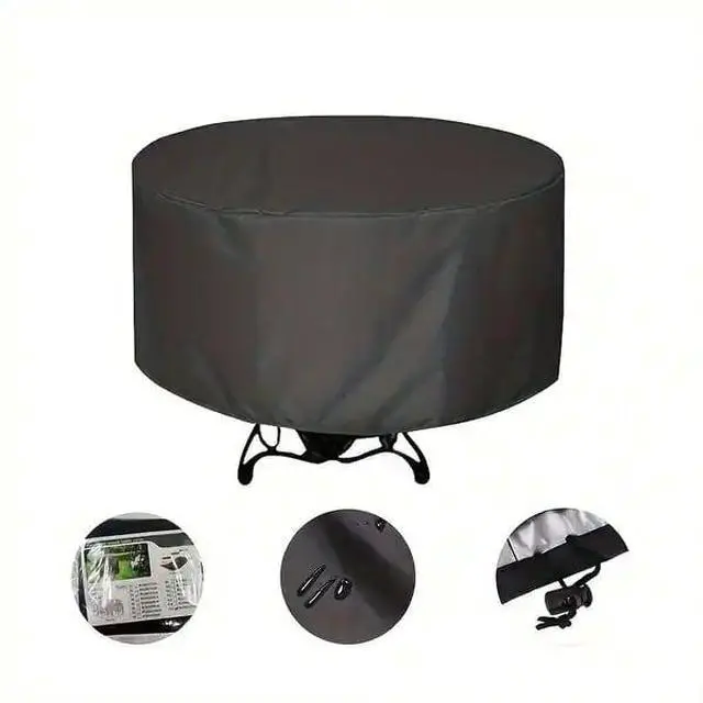 Alt view image 6 of 7 - Black Round Outdoor Table Cover, AllWeather Windproof Dustproof Backyard Garden Round Dining Furniture Protective Cover