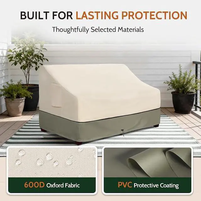Alt view image 5 of 6 - Waterproof Outdoor Loveseat Sofa Cover, HeavyDuty Oxford Patio Furniture Cover, AllWeather AntiUV Dust Protector with Drawstring Closure & Side Storage Pocket
