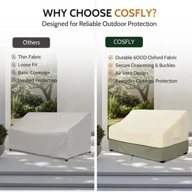 Alt view image 6 of 6 - Waterproof Outdoor Loveseat Sofa Cover, HeavyDuty Oxford Patio Furniture Cover, AllWeather AntiUV Dust Protector with Drawstring Closure & Side Storage Pocket