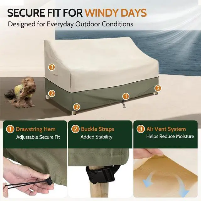 Alt view image 4 of 6 - Waterproof Outdoor Loveseat Sofa Cover, HeavyDuty Oxford Patio Furniture Cover, AllWeather AntiUV Dust Protector with Drawstring Closure & Side Storage Pocket