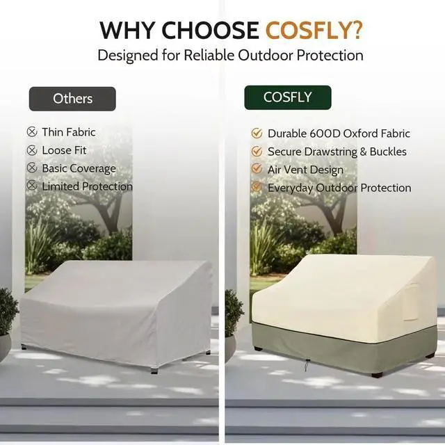 Alt view image 6 of 6 - Waterproof Outdoor Loveseat Sofa Cover, HeavyDuty Oxford Patio Furniture Cover, AllWeather AntiUV Dust Protector with Drawstring Closure & Side Storage Pocket