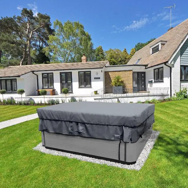 Alt view image 2 of 6 - Waterproof Square Hot Tub Spa Cover, HeavyDuty Oxford Outdoor Hot Tub Protective Cover, AntiUV Weather Resistant with Secure Buckles & Zipper Closure